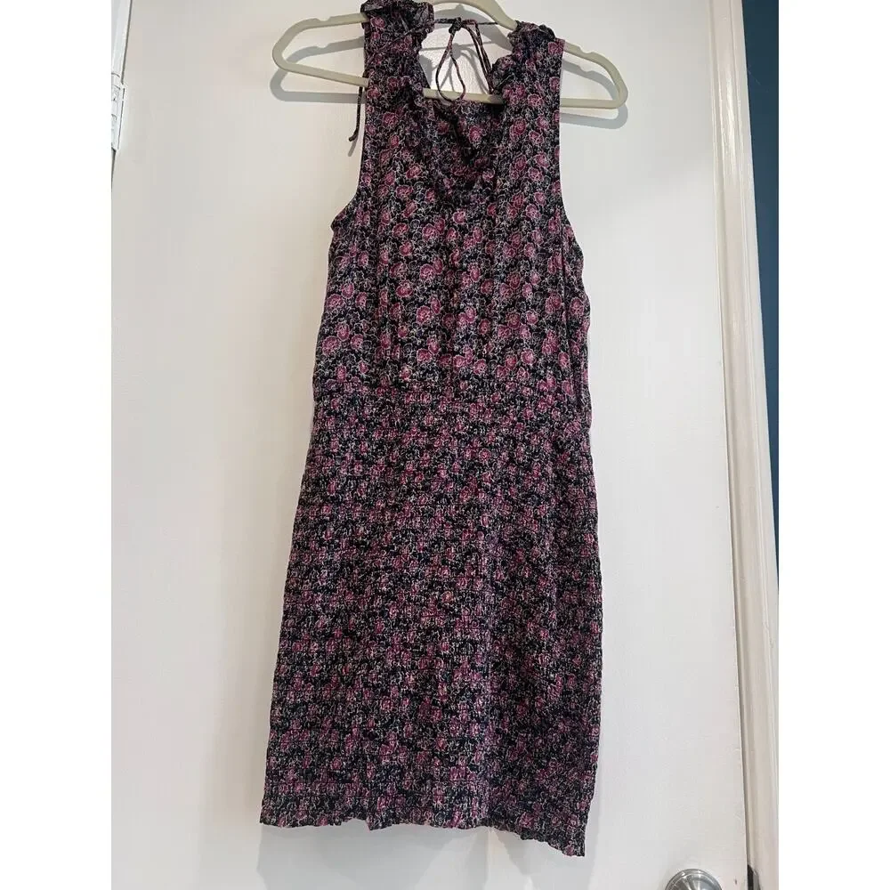 Free People Smocked Floral Mini Dress Large Ruffle Boho Summer Chic Vacation